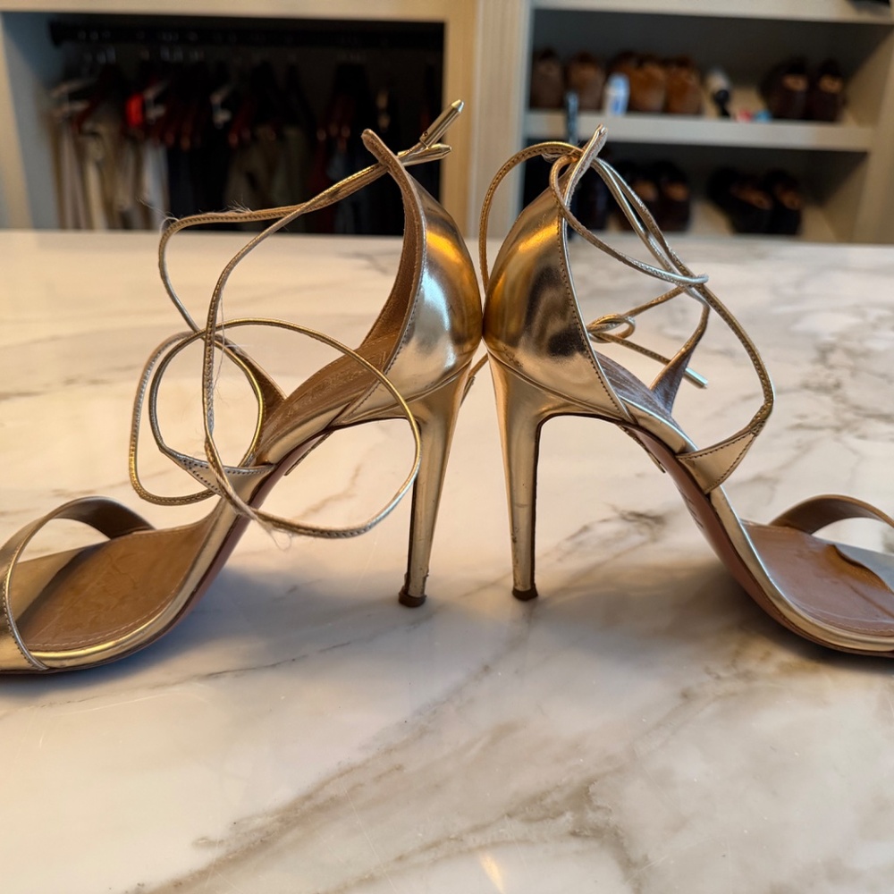 Gold Aquazzura strappy heels - Picture 5 of 6